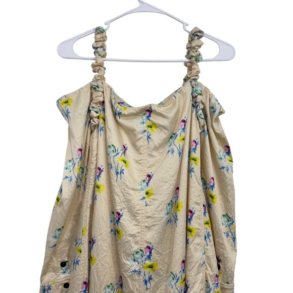 Ganni Floral Crinkled Satin Off-Shoulder Slit Maxi Dress Bell Sleeves Size 36 - Picture 15 of 16